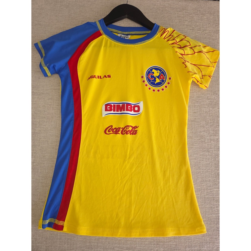 Vintage Club America Aguilas Youth Soccer Fan Shirt Yellow Mexico Football Tee